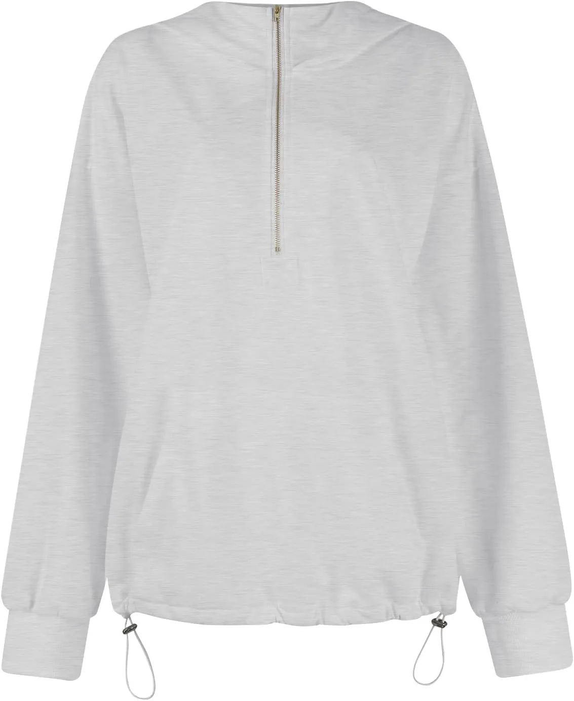 Half Zip Pullover Women Oversized Drawstring Hem Drop Shoulder Cropped Sweatshirt Loose Low Cut Long Sleeve Shirt