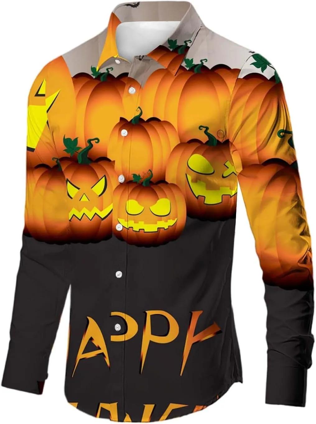 Halloween Button Down Shirt for Men Happy Halloween Shirts Pumpkins Printed Casual Long Sleeve Hawaiian Party Shirts