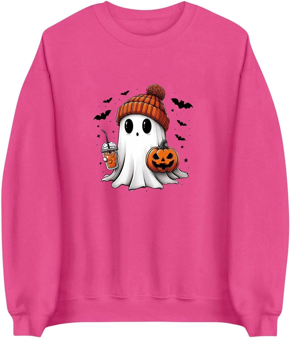 Halloween Sweatshirts for Women Ghost Oversized Crewneck Sweatshirt Cute Pumpkin Graphic Hoodies Fleece Pullover