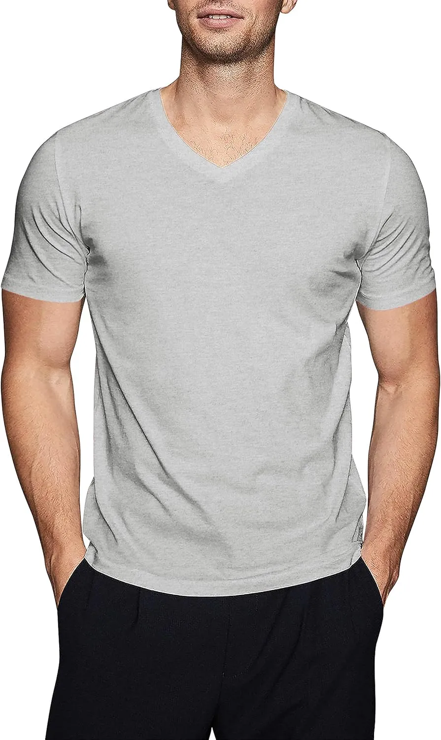 Hat and Beyond Mens Active V Neck T-Shirts Gym Workout Dance Slim Fit Shirts
