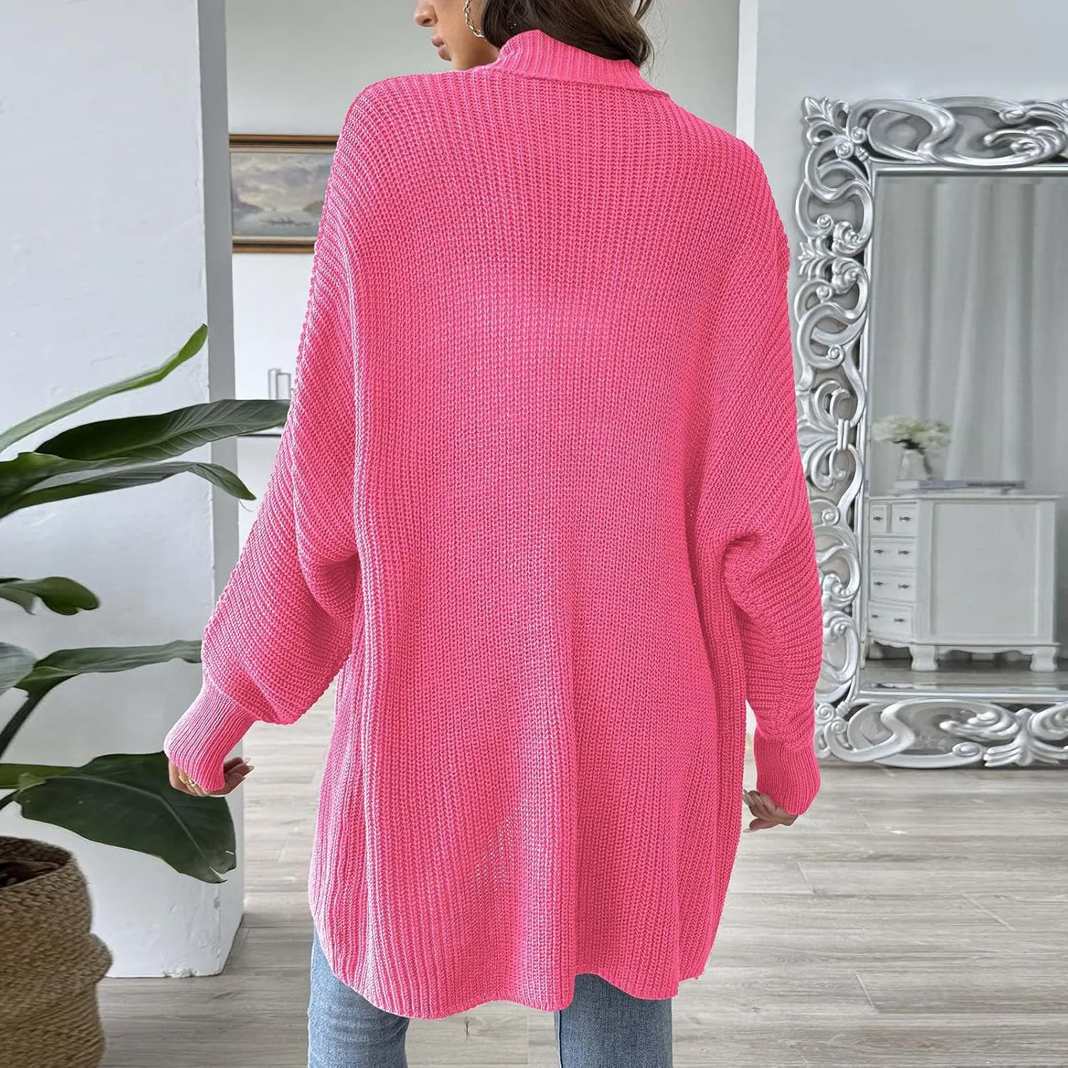 HGps8w Cardigans for Women Flowers Open Front Long Sleeve Cardigan Oversized Chunky Knit Outerwear Jackets