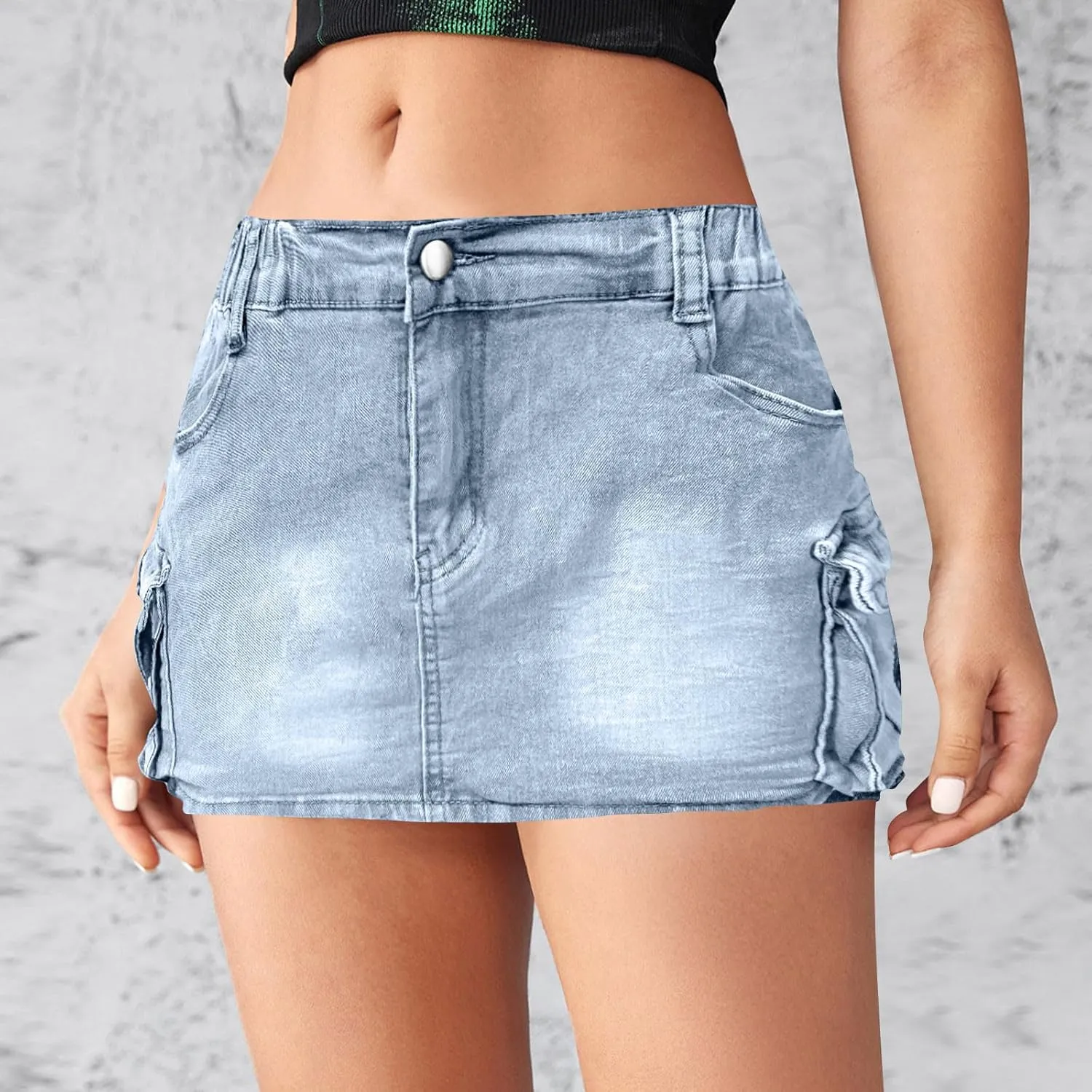 High Stretchy Cargo Skirt for Women Low Waist High Waisted Y2k Mini Jean Skirts Cute Denim Skirt with Pockets