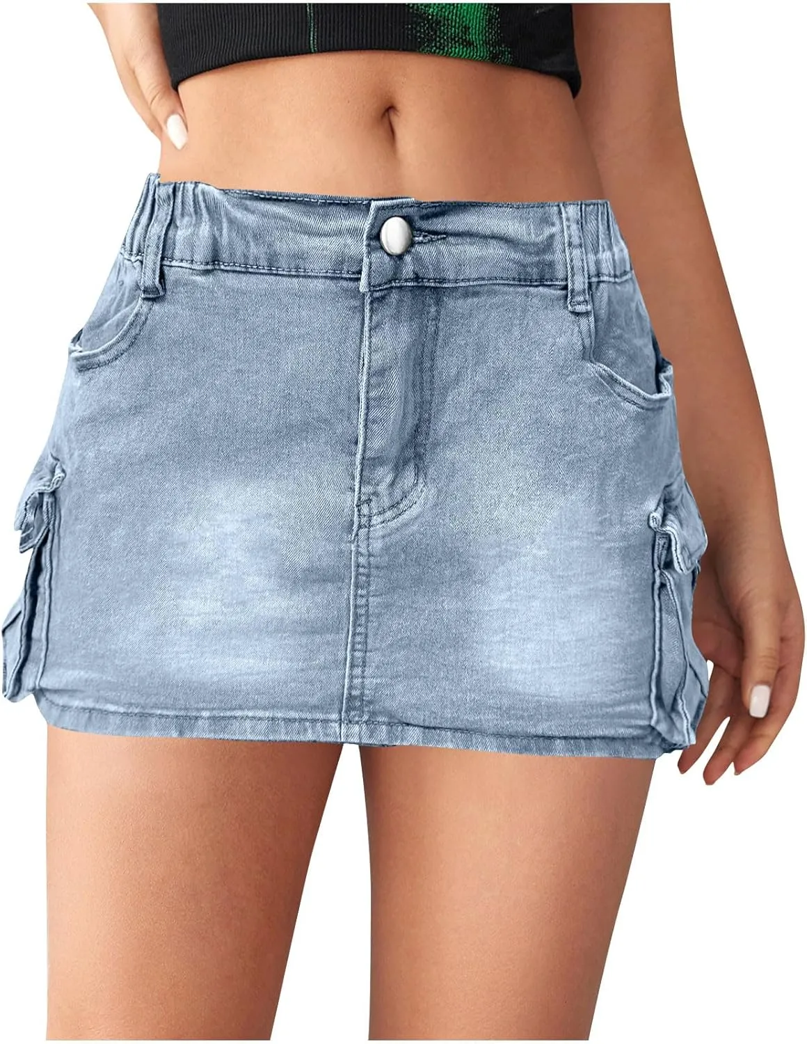 High Stretchy Cargo Skirt for Women Low Waist High Waisted Y2k Mini Jean Skirts Cute Denim Skirt with Pockets