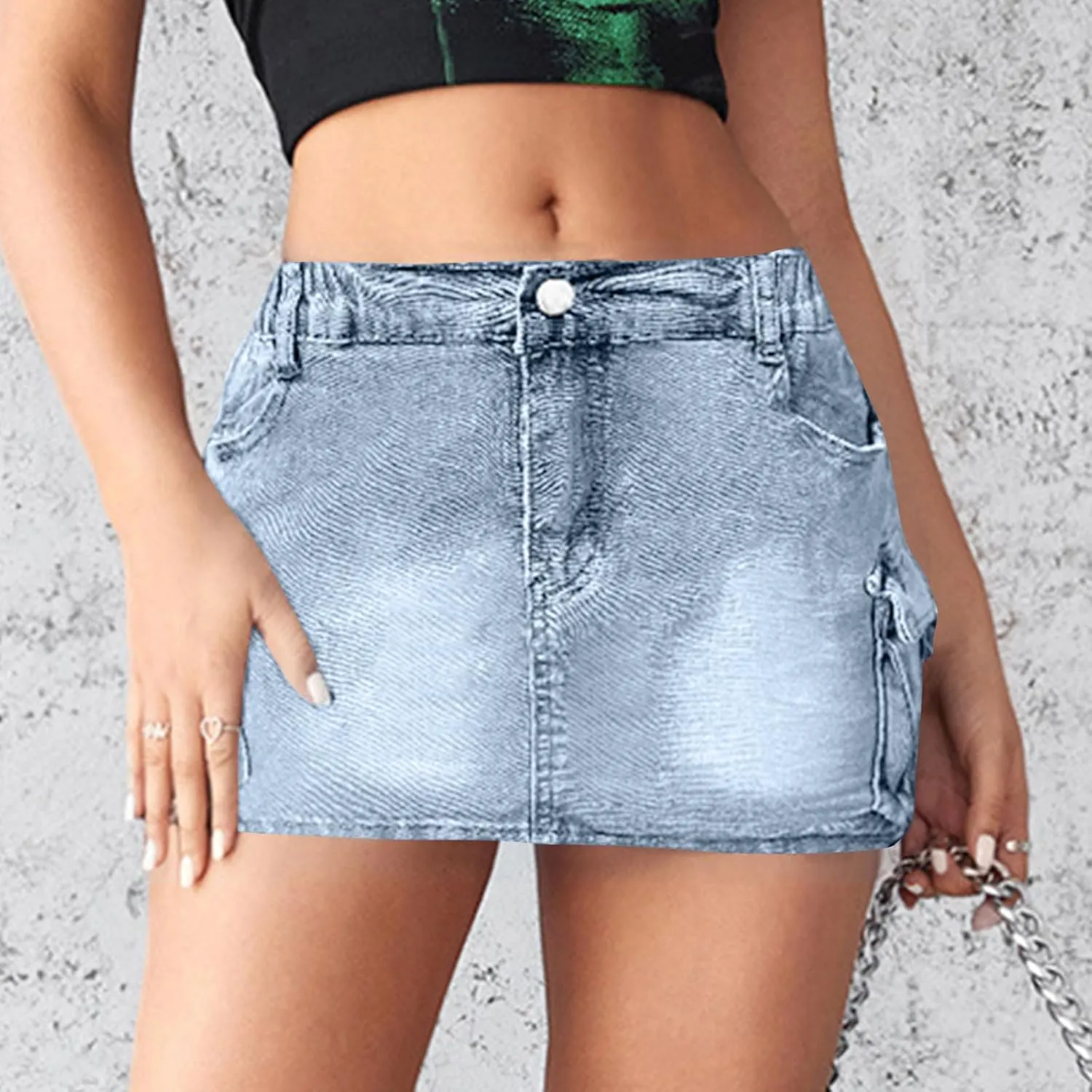 High Stretchy Cargo Skirt for Women Low Waist High Waisted Y2k Mini Jean Skirts Cute Denim Skirt with Pockets