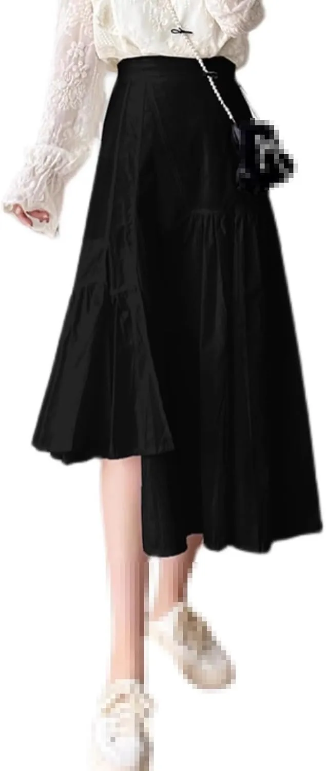 High-Waist mid-Length Skirt for Women,Spring,Elastic Waist Flared A-line Skirt