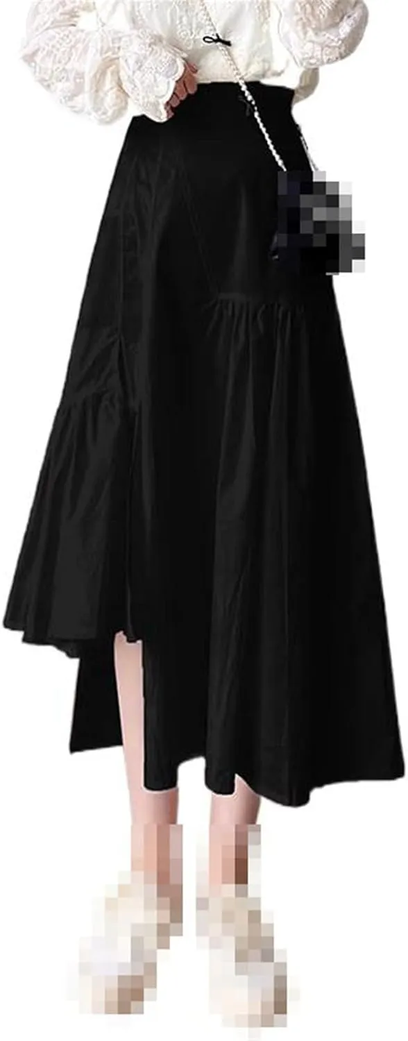 High-Waist mid-Length Skirt for Women,Spring,Elastic Waist Flared A-line Skirt