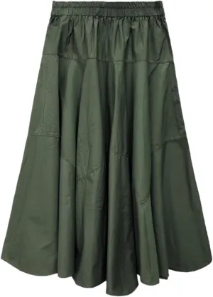 High-Waist Office Flared Skirt for Women,Spring,mid-Length Elastic Waist A-line Skirt