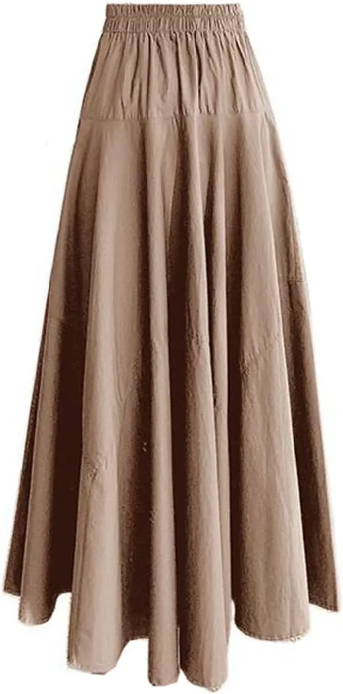 High-Waist Office Flared Skirt for Women,Spring,mid-Length Elastic Waist A-line Skirt