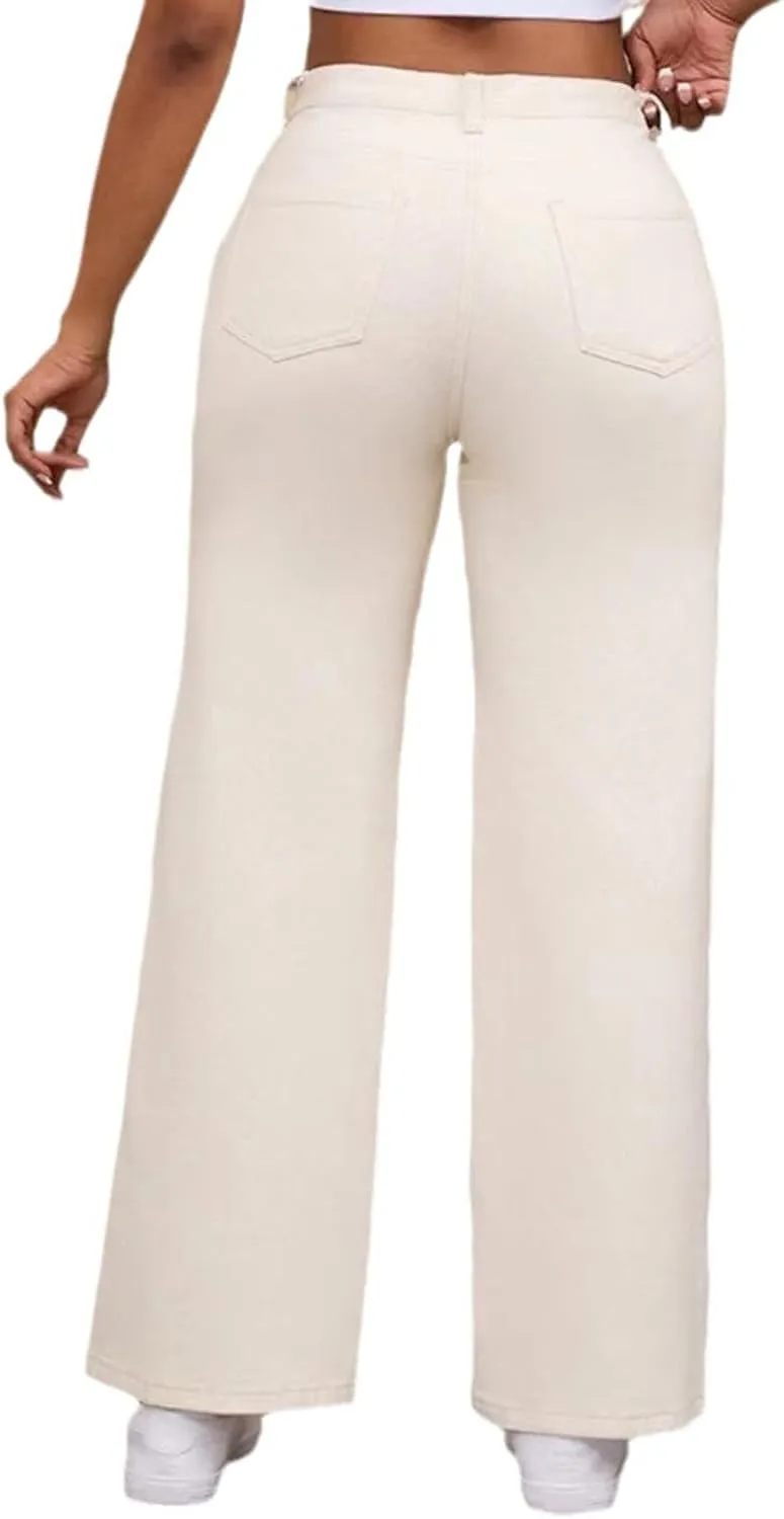 High Waisted Jeans for Women Lightweight Loose Ankle Jeans Trendy Straight Leg Denim Pants Baggy Wide Leg Jeans