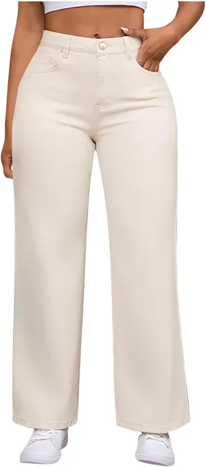 High Waisted Jeans for Women Lightweight Loose Ankle Jeans Trendy Straight Leg Denim Pants Baggy Wide Leg Jeans