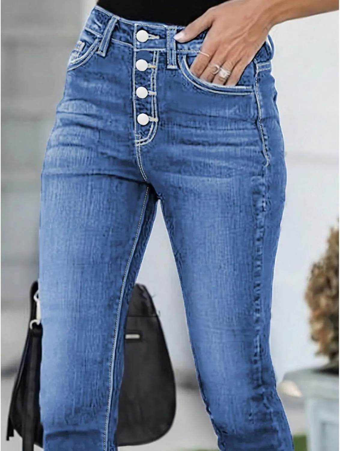 High Waisted Jeans for Women Stretchy Skinny Cropped Jeans Cute Slim Fit Curvy Ankle Denim Joggers with Pockets
