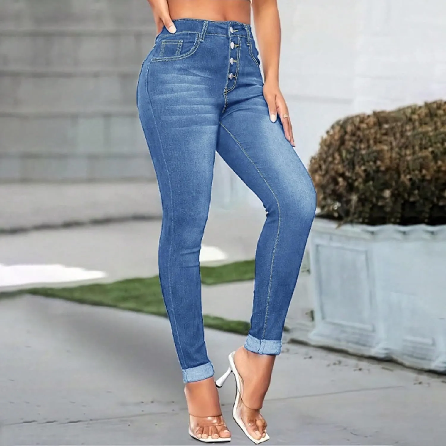 High Waisted Skinny Jeans for Women Stretchy Slim Fit Cropped Jeans Trendy Denim Jean Leggings with Pockets