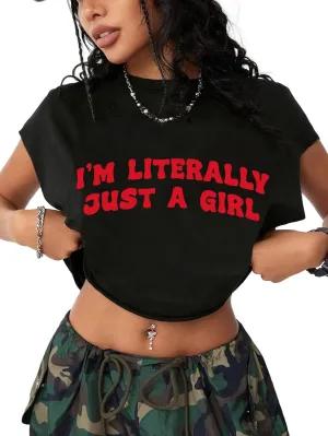 Hilinker Women's Graphic Cap Sleeve Crop Tops Cute Summer Loose Fit Crew Neck T Shirts