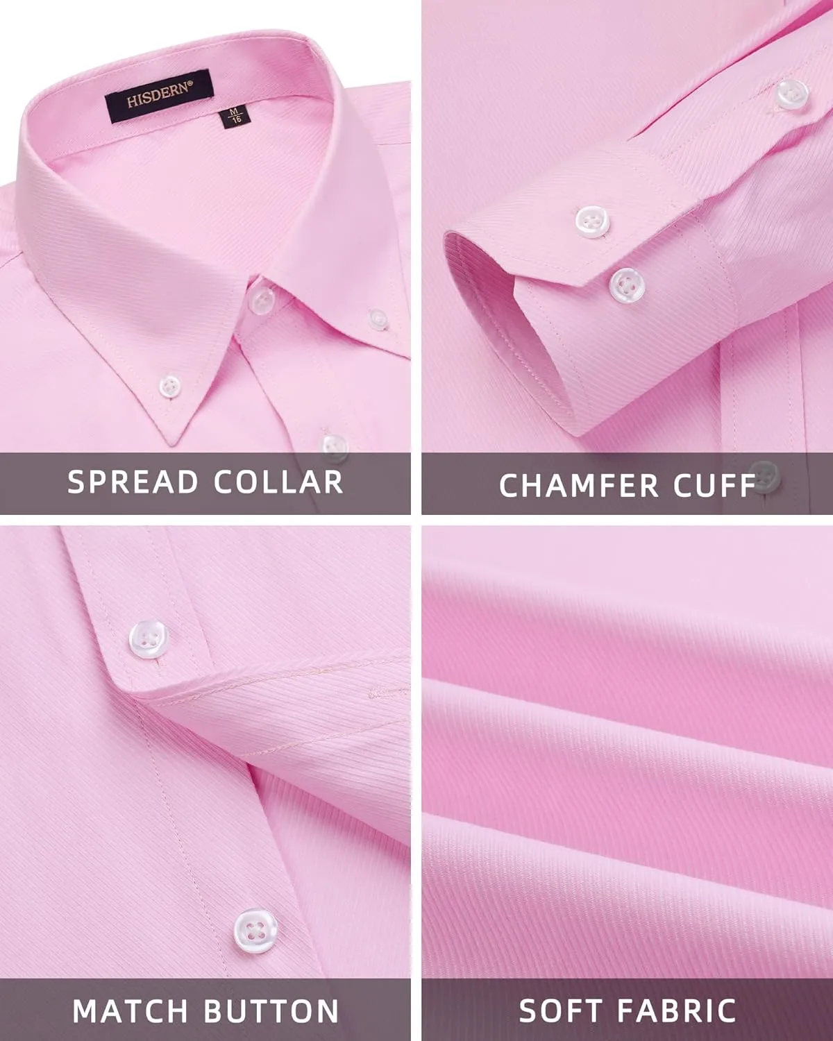 HISDERN Mens Stripe Dress Shirts Long Sleeve Button Down Shirt Formal Wrinkle Free Dress Shirts Business Cotton Shirt