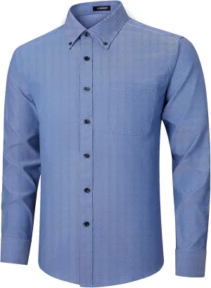HISDERN Mens Stripe Dress Shirts Long Sleeve Button Down Shirt Formal Wrinkle Free Dress Shirts Business Cotton Shirt