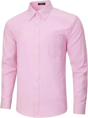 HISDERN Mens Stripe Dress Shirts Long Sleeve Button Down Shirt Formal Wrinkle Free Dress Shirts Business Cotton Shirt