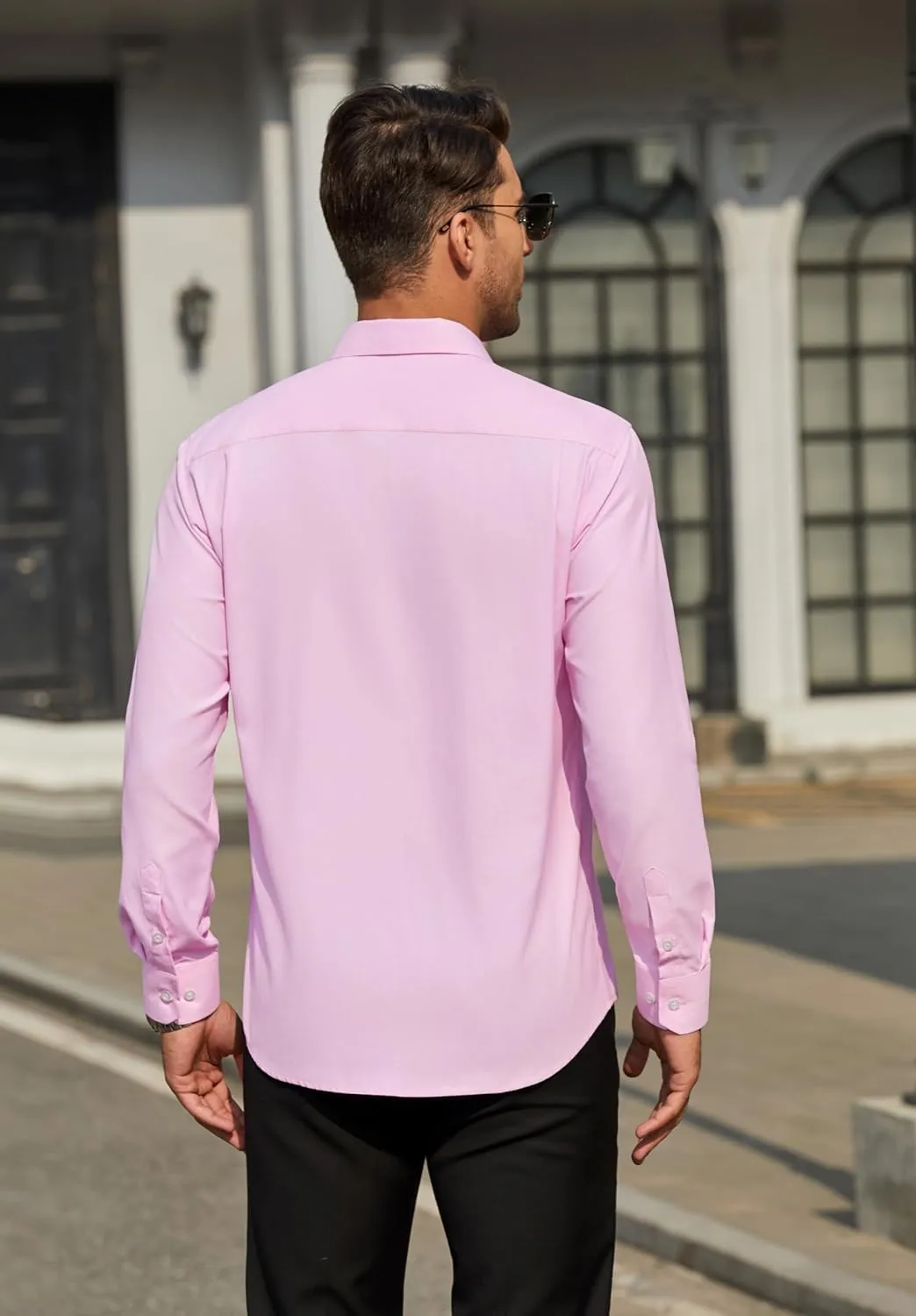 HISDERN Mens Stripe Dress Shirts Long Sleeve Button Down Shirt Formal Wrinkle Free Dress Shirts Business Cotton Shirt