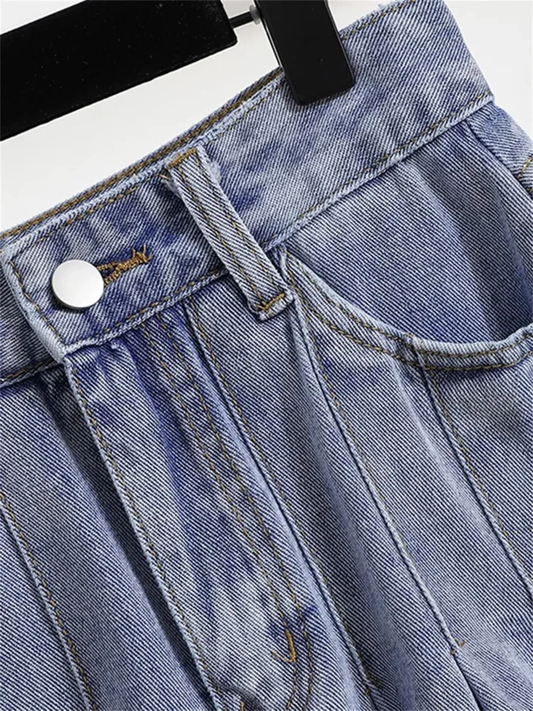 Hndudnff High Waist Mini Pleated Skirt Women Denim A-Line Casual Skirts with Pocket Skirts