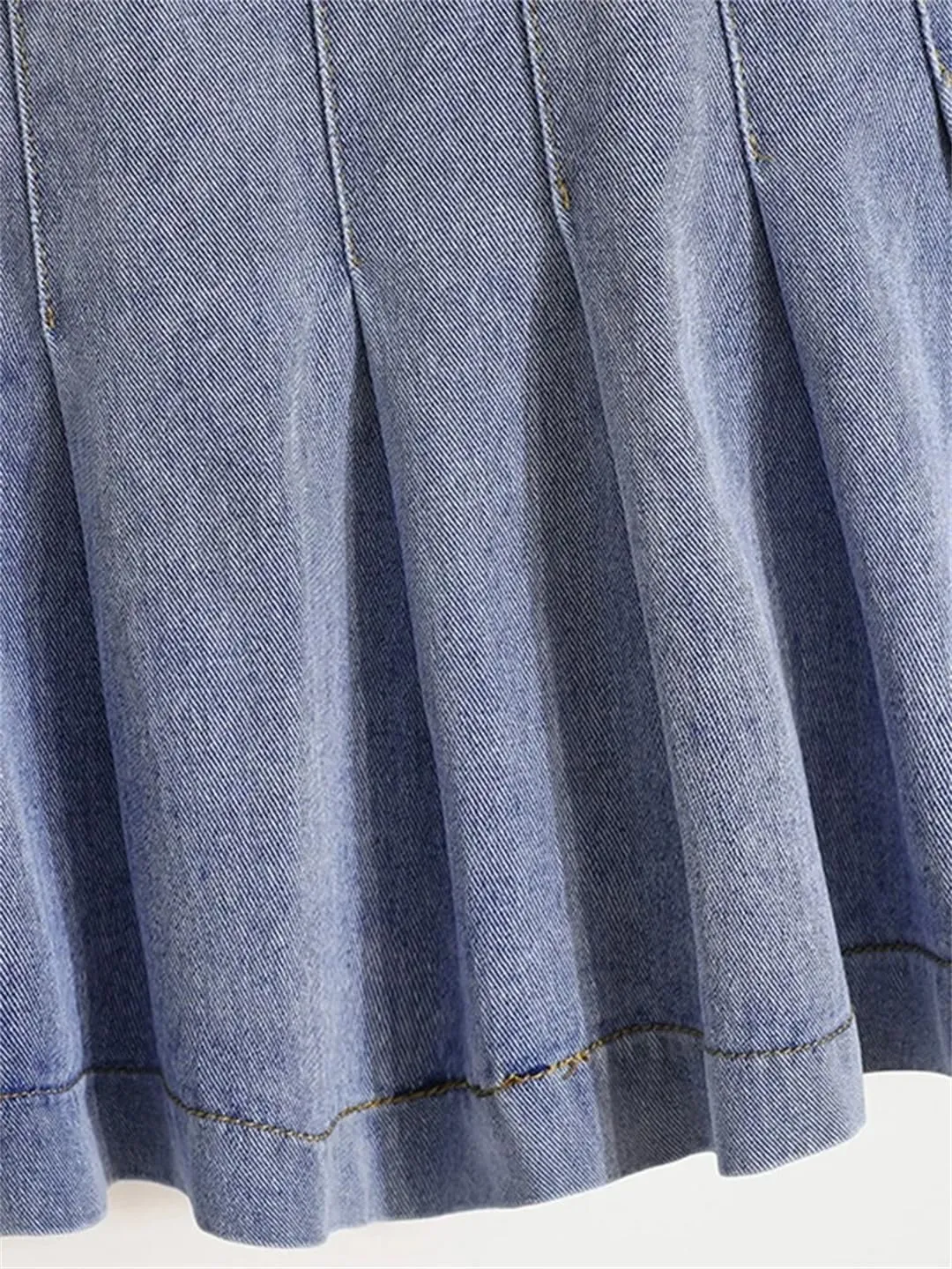 Hndudnff High Waist Mini Pleated Skirt Women Denim A-Line Casual Skirts with Pocket Skirts