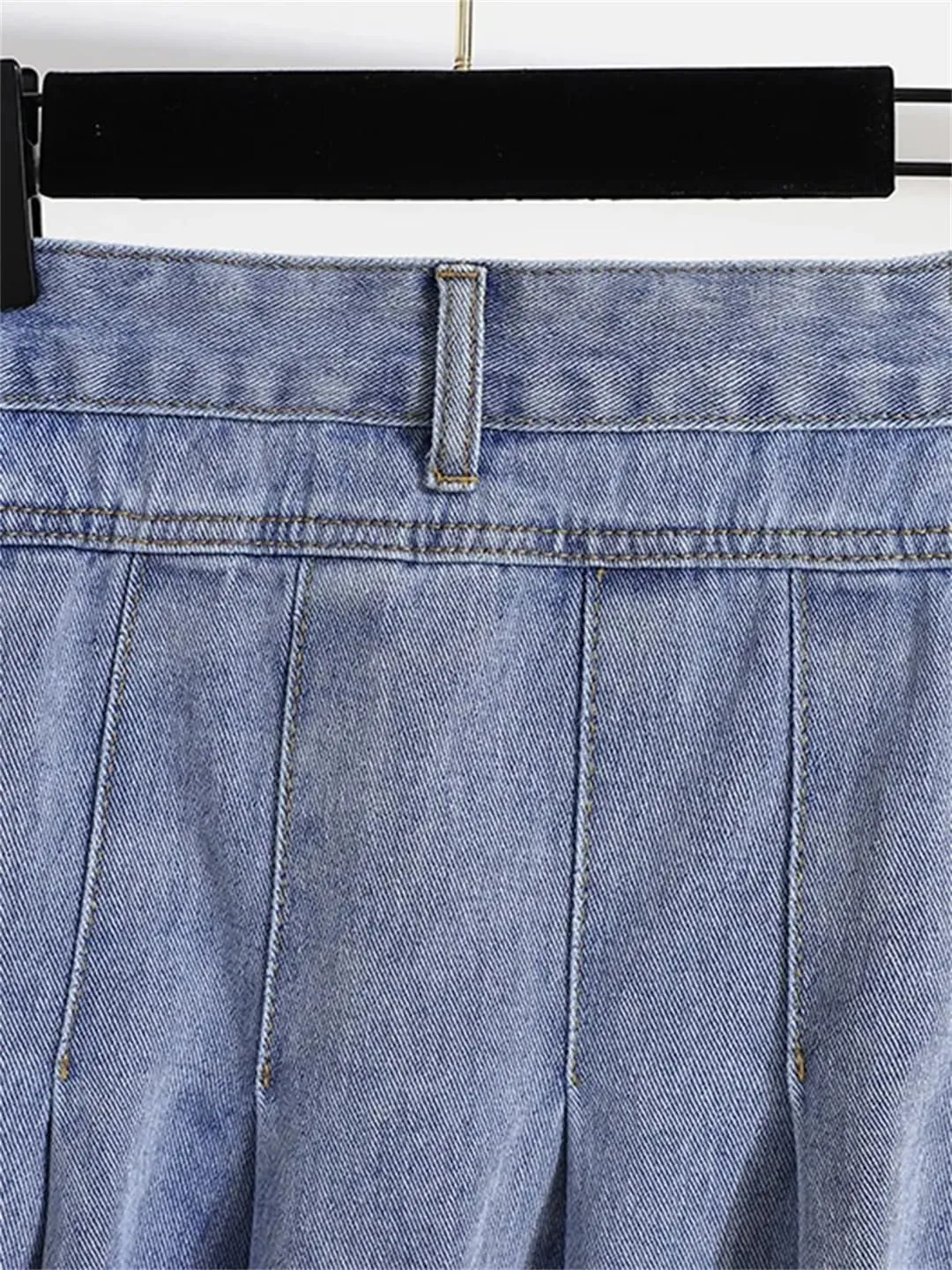 Hndudnff High Waist Mini Pleated Skirt Women Denim A-Line Casual Skirts with Pocket Skirts