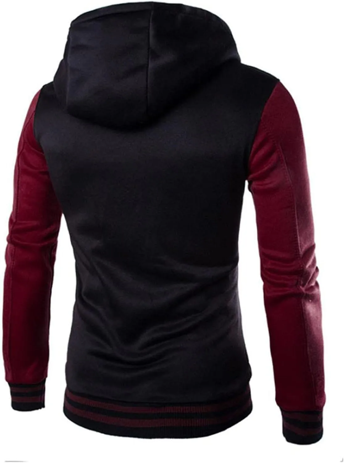 Hooded Varsity Jacket Men,Contrast Color Patchwork Baseball Jacket Button Slim Casual Sports Sweatshirts with Pocket