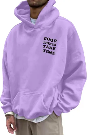 Hoodies For Men Good Things Take Time Letter Print Lightweight Sweatshirts Fall Long Sleeve Hoodies Pullover Shirts