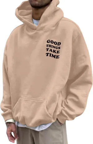 Hoodies For Men Good Things Take Time Letter Print Lightweight Sweatshirts Fall Long Sleeve Hoodies Pullover Shirts