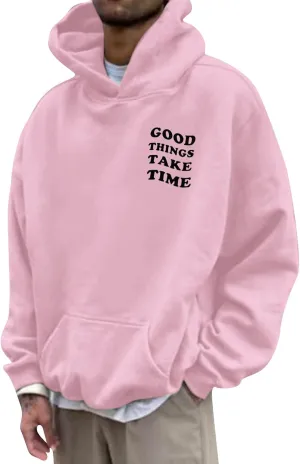 Hoodies For Men Good Things Take Time Letter Print Lightweight Sweatshirts Fall Long Sleeve Hoodies Pullover Shirts