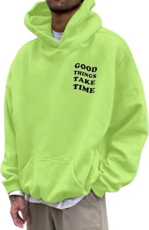 Hoodies For Men Good Things Take Time Letter Print Lightweight Sweatshirts Fall Long Sleeve Hoodies Pullover Shirts