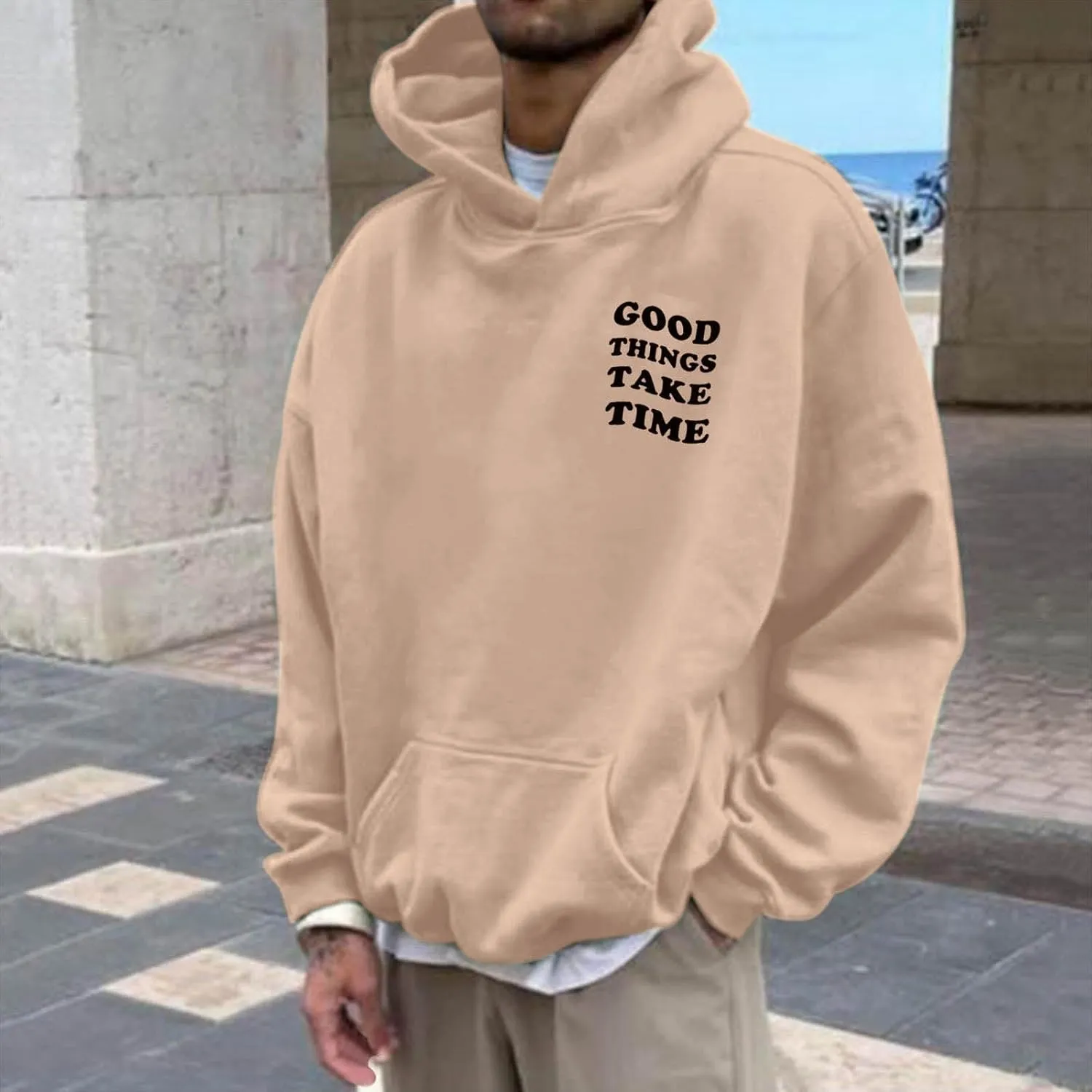 Hoodies For Men Good Things Take Time Letter Print Lightweight Sweatshirts Fall Long Sleeve Hoodies Pullover Shirts
