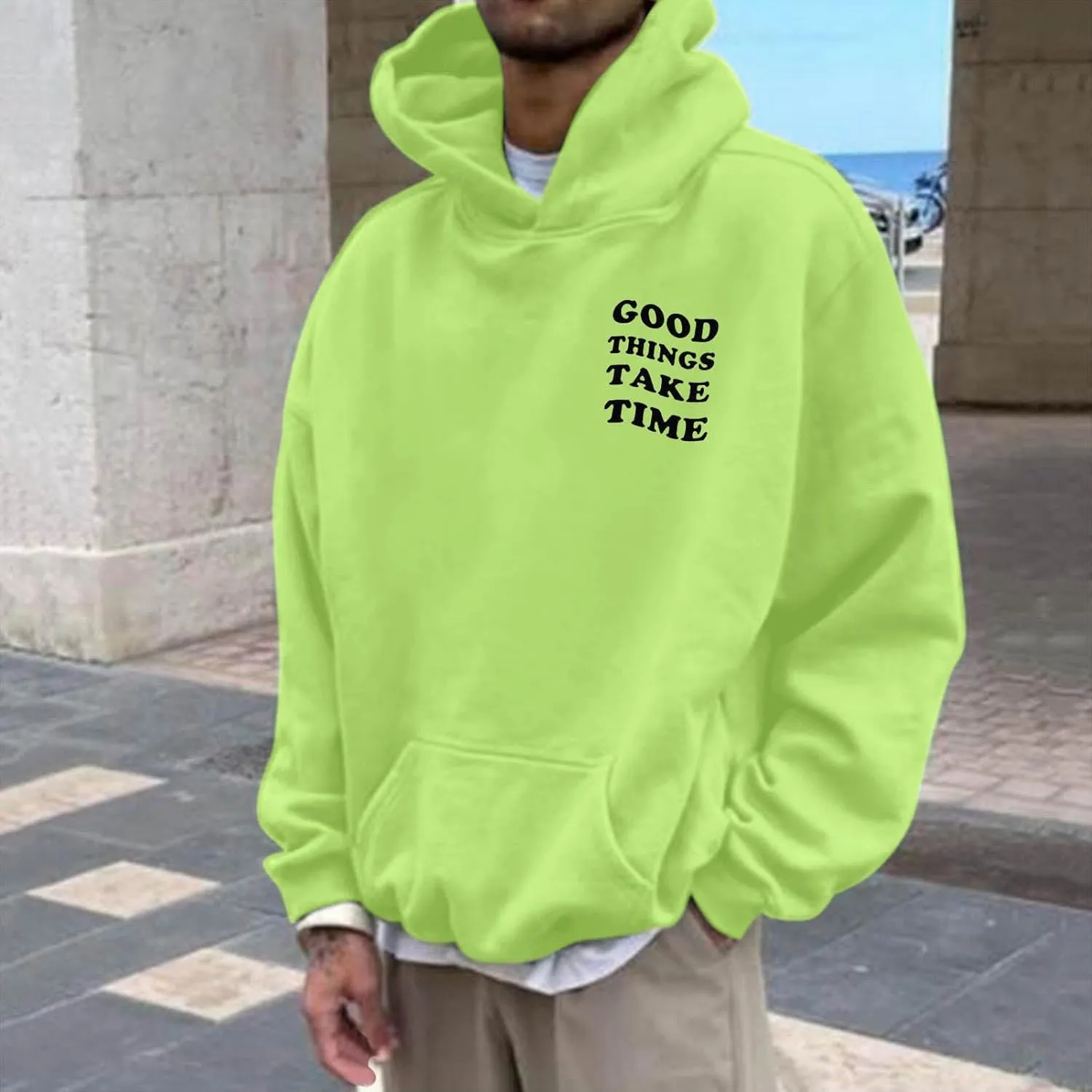 Hoodies For Men Good Things Take Time Letter Print Lightweight Sweatshirts Fall Long Sleeve Hoodies Pullover Shirts