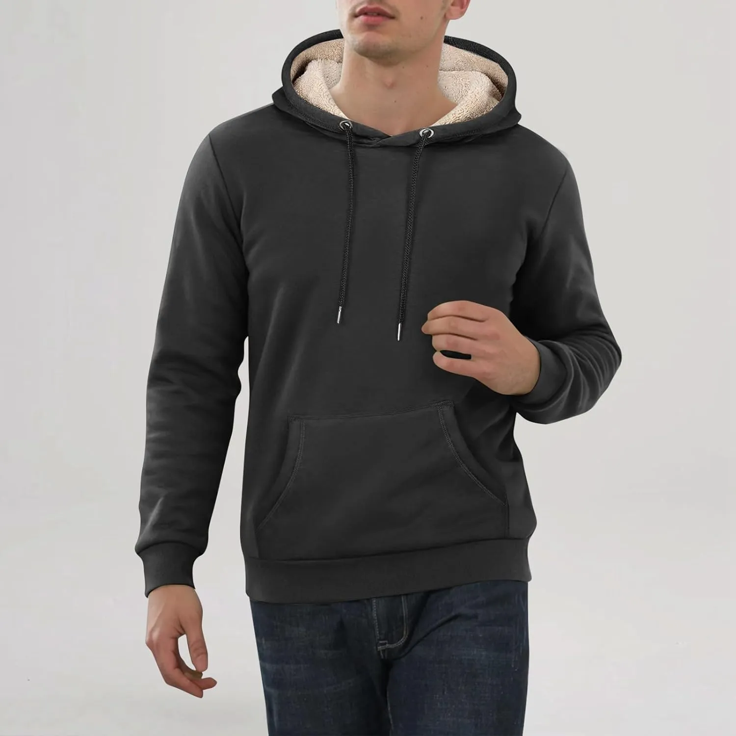 Hoodies For Men Sherpa Fleece Lined Sweatshirt Pullover Sweaters Winter Warm Hoodie With Pockets