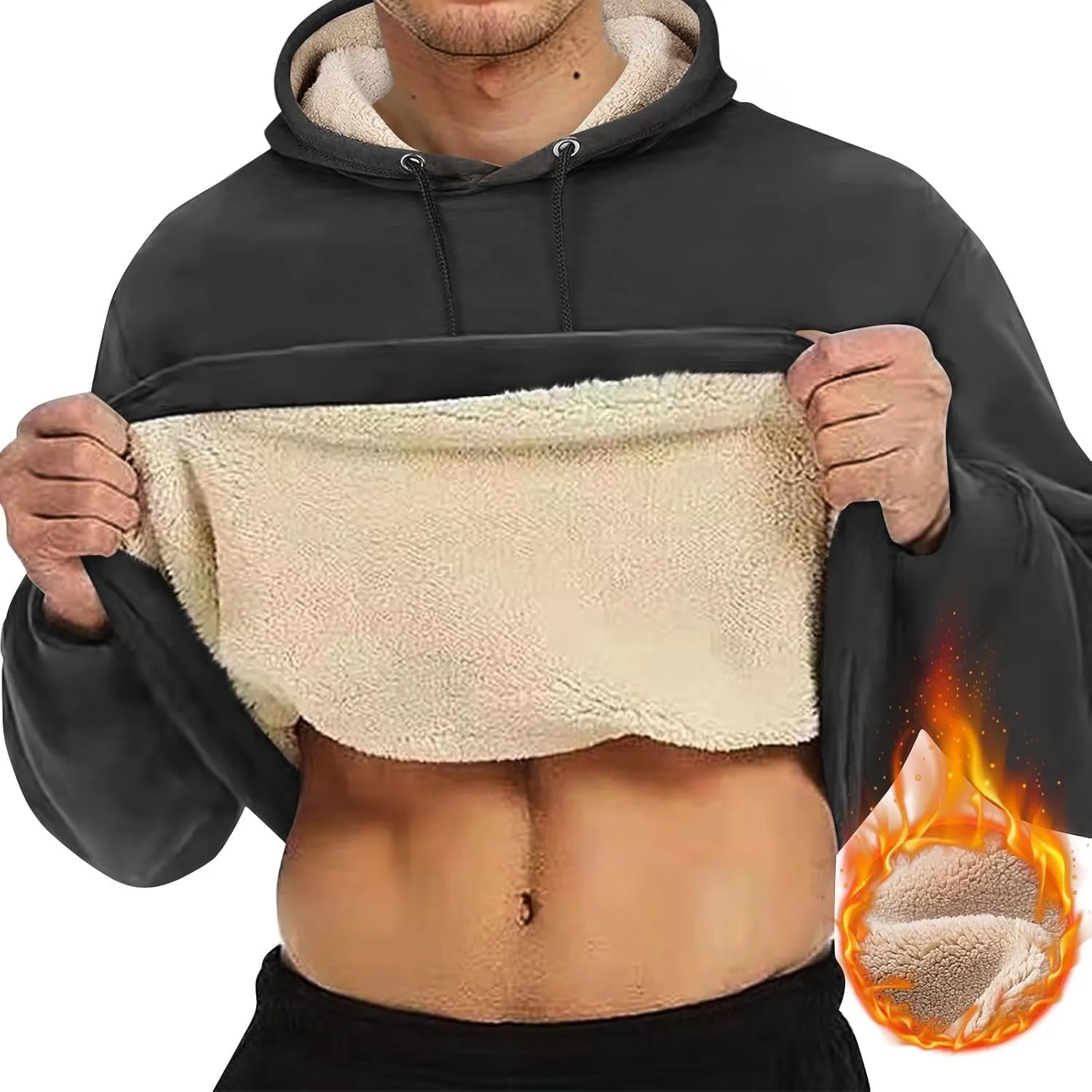 Hoodies For Men Sherpa Fleece Lined Sweatshirt Pullover Sweaters Winter Warm Hoodie With Pockets