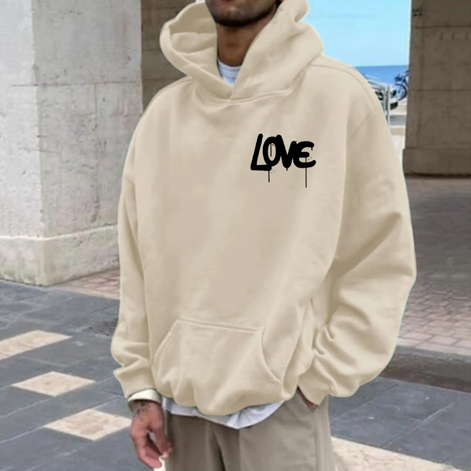 Hoodies For Men With Designs Breathable Casual Hooded Sweatshirt Pullover Tops Mid-Weight Long Sleeve Letter Print Shirts