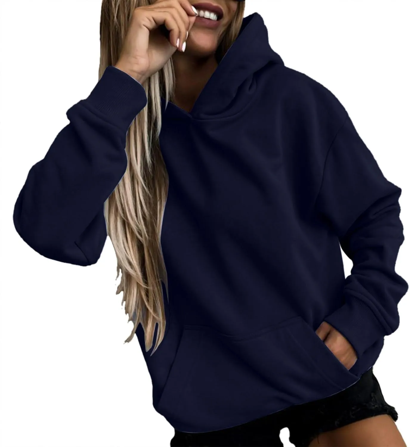 Hoodies For Women Plus Size Long Sleeve Drop Shoulder Casual Sweatshirt Solid Color Drawstring Fashion Sweatshirts