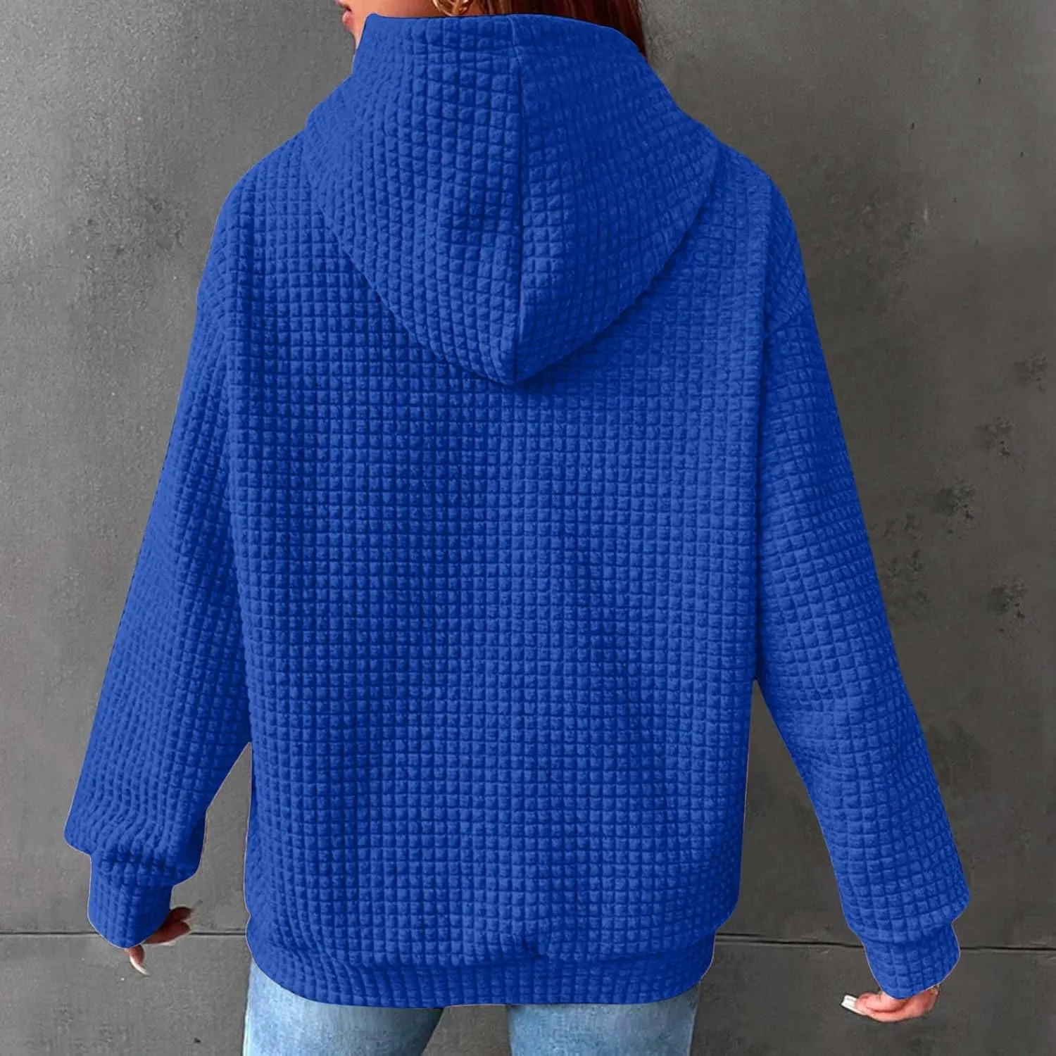 Hoodies for Women Trendy Waffle Knit Drawstring Pullover Loose Fit Casual Cute Sweatshirts Fall Fashion 2024