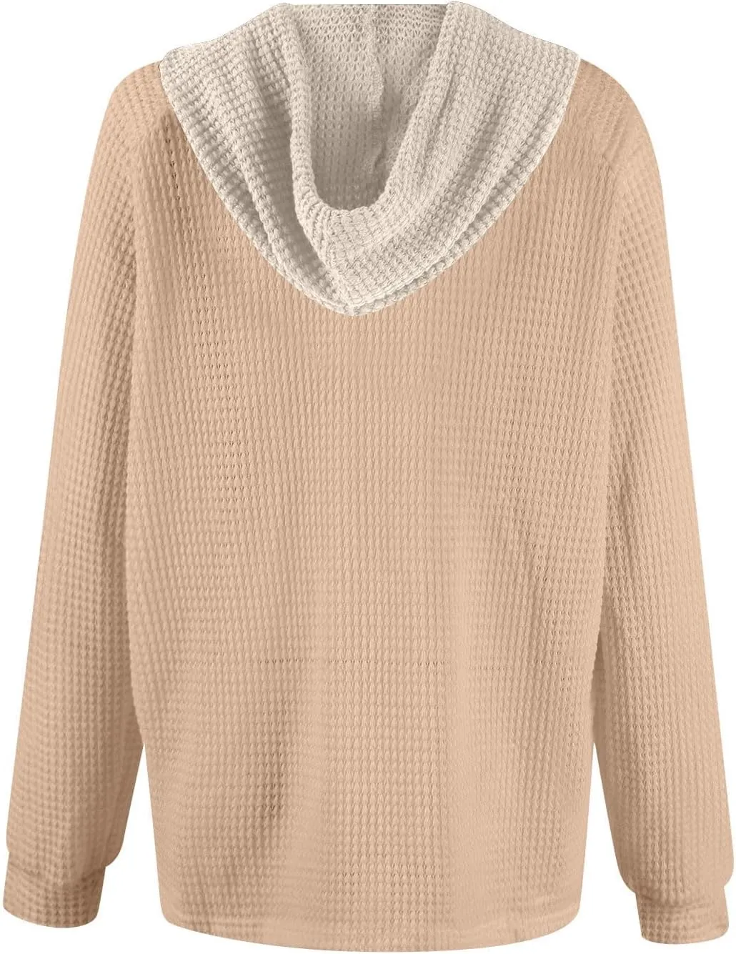 Hoodies for Women Waffle Knit Tops Long Sleeve Drawstring Button V Neck Sweatshirt 2025 Pullover Hooded Sweatshirt
