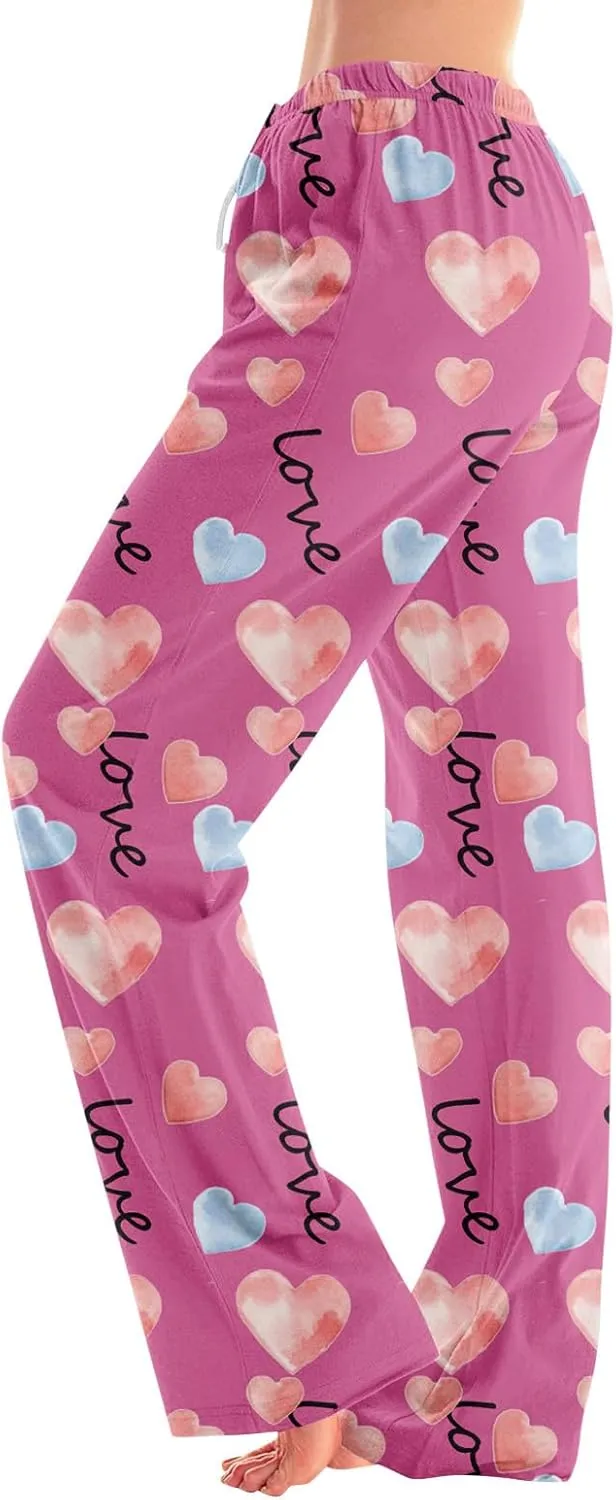 HTHLVMD Womens Pajama Pants Fashion Elastic Waist Relaxed Fit Drawstring Sleep Bottoms Pj Pants for Women