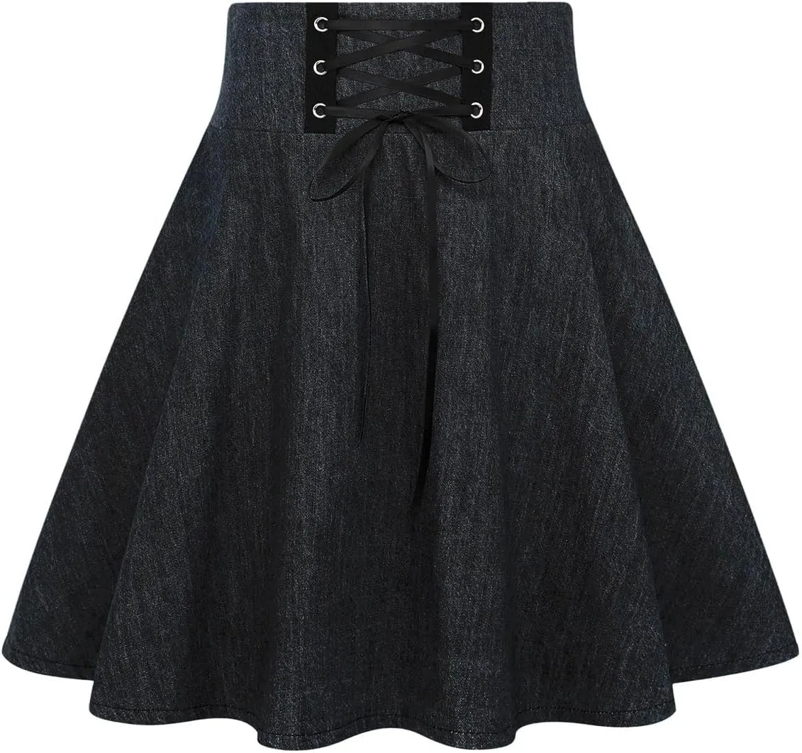 IDEALSANXUN Gothic Plaid Mini Skirts for Women Short High Waist Plaid Skirts