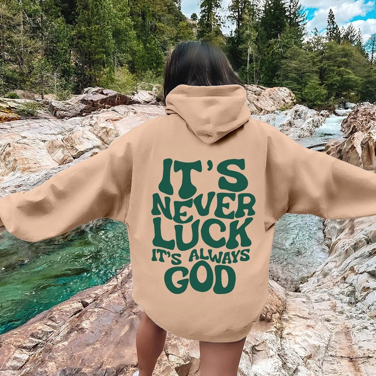 It's Never Luck It's Always God Christian Bible Verse Hoodie Unisex Oversized Hoodies Hoodie Pullover