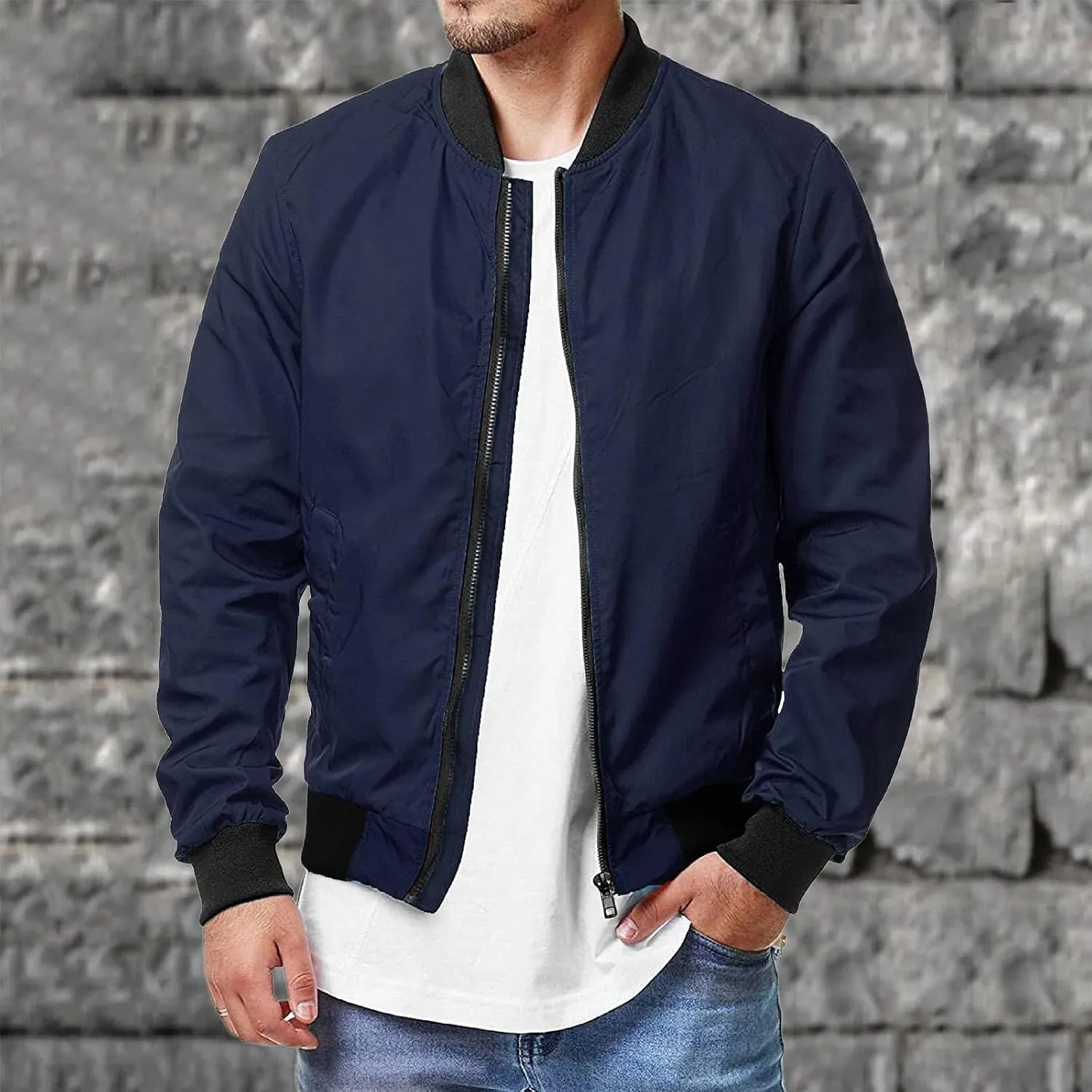 Jackets for Men Mens Bomber Jacket Lightweight Slim Fit Softshell Windbreaker