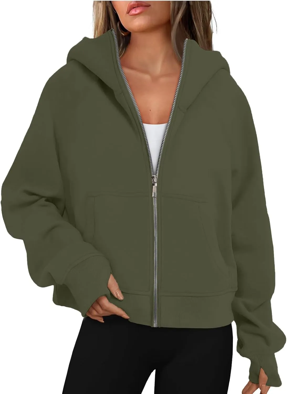 Jackets for Women Long Sleeve Casual Full Zipper Sweatshirts Thumb Hole Sweatshirts Coat Jackets with Pockets