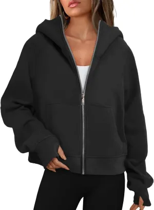 Jackets for Women Long Sleeve Casual Full Zipper Sweatshirts Thumb Hole Sweatshirts Coat Jackets with Pockets