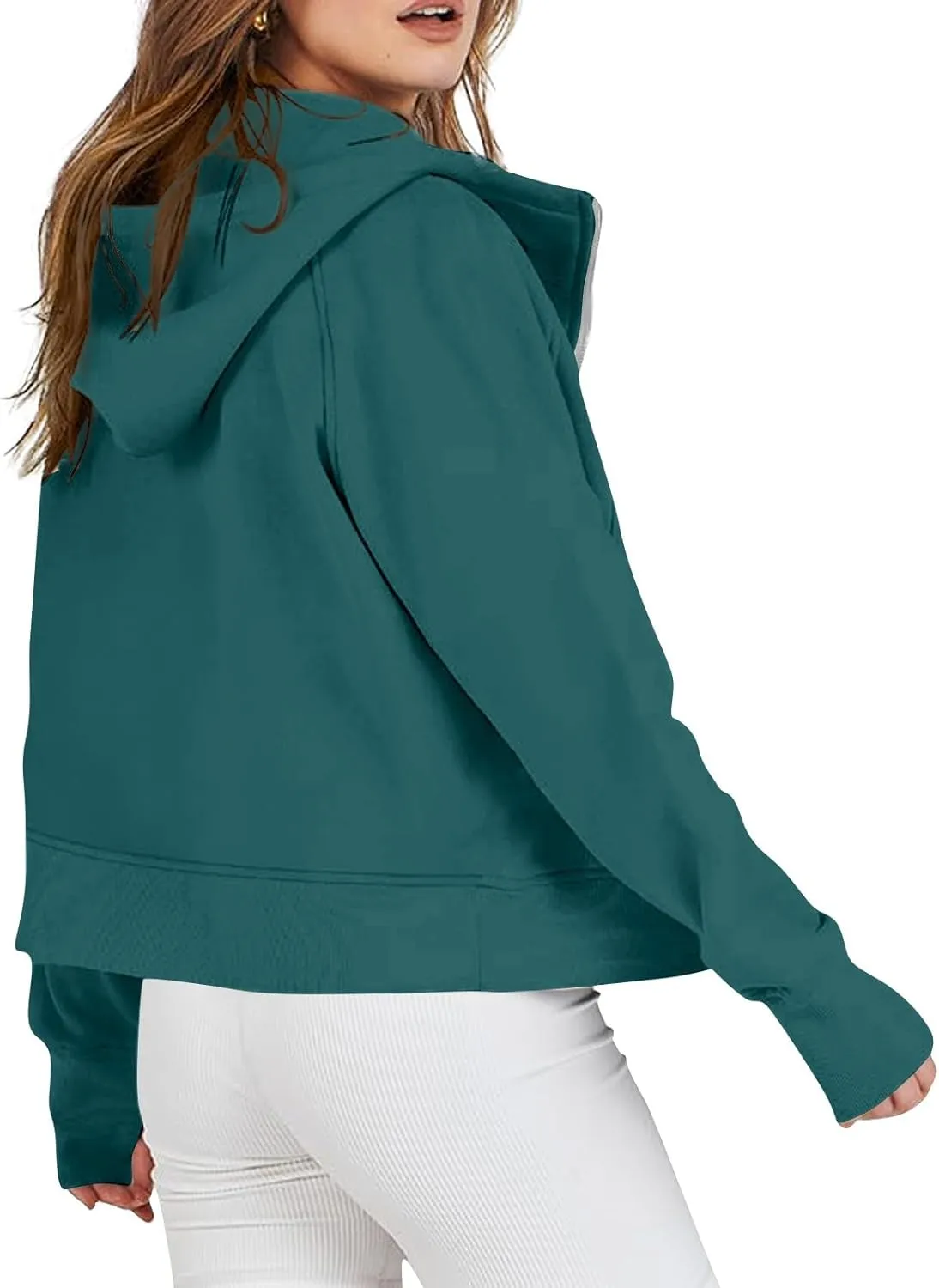 Jackets for Women Long Sleeve Casual Full Zipper Sweatshirts Thumb Hole Sweatshirts Coat Jackets with Pockets