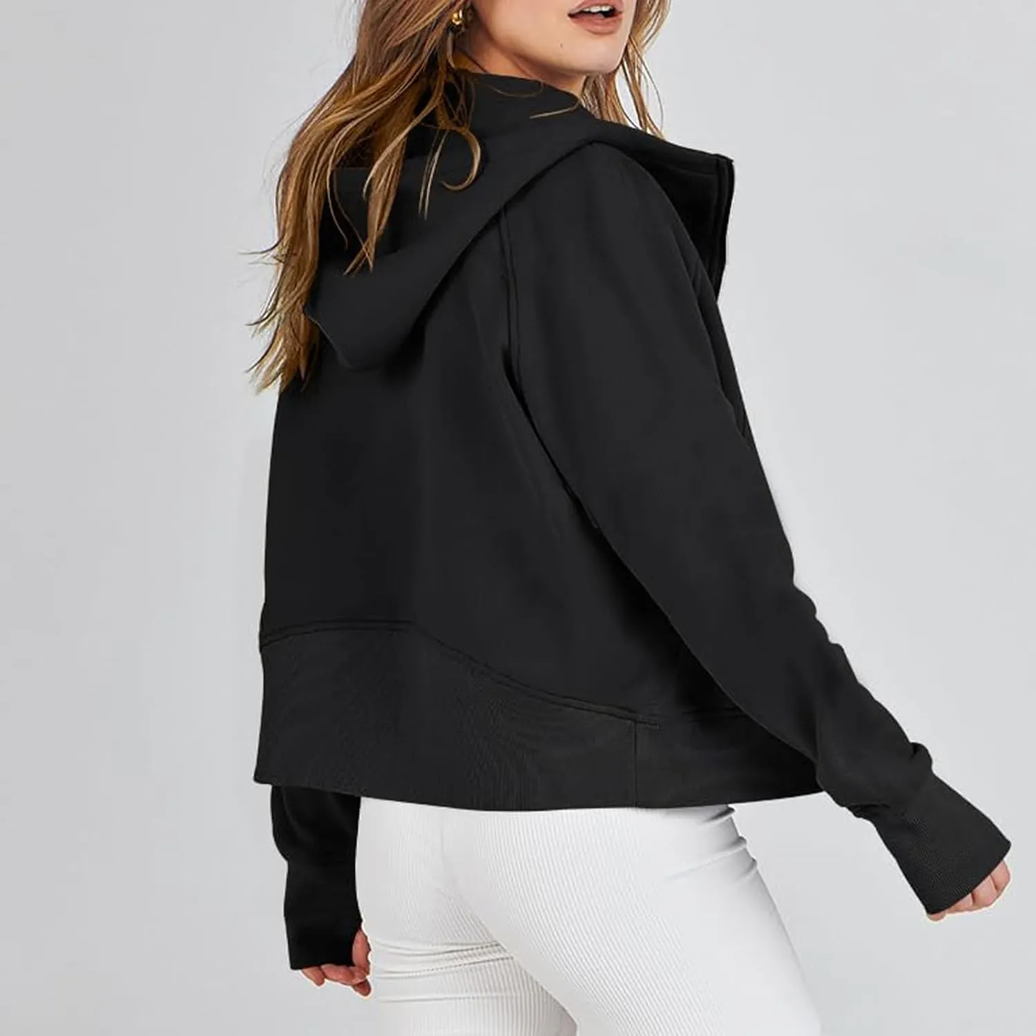 Jackets for Women Long Sleeve Casual Full Zipper Sweatshirts Thumb Hole Sweatshirts Coat Jackets with Pockets