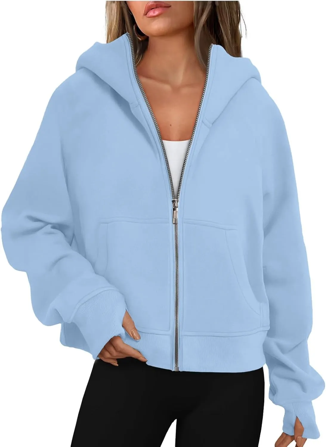 Jackets for Women Long Sleeve Casual Full Zipper Sweatshirts Thumb Hole Sweatshirts Coat Jackets with Pockets