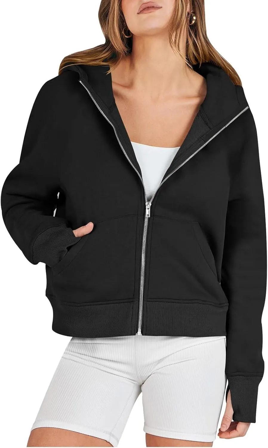 Jackets for Women Long Sleeve Casual Full Zipper Sweatshirts Thumb Hole Sweatshirts Coat Jackets with Pockets