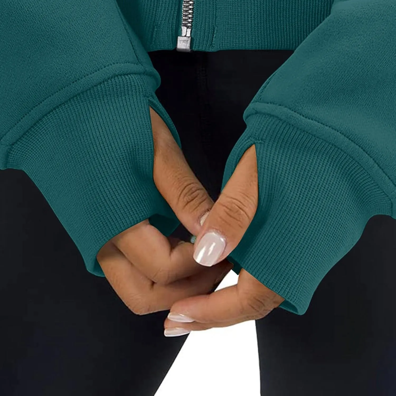 Jackets for Women Long Sleeve Casual Full Zipper Sweatshirts Thumb Hole Sweatshirts Coat Jackets with Pockets