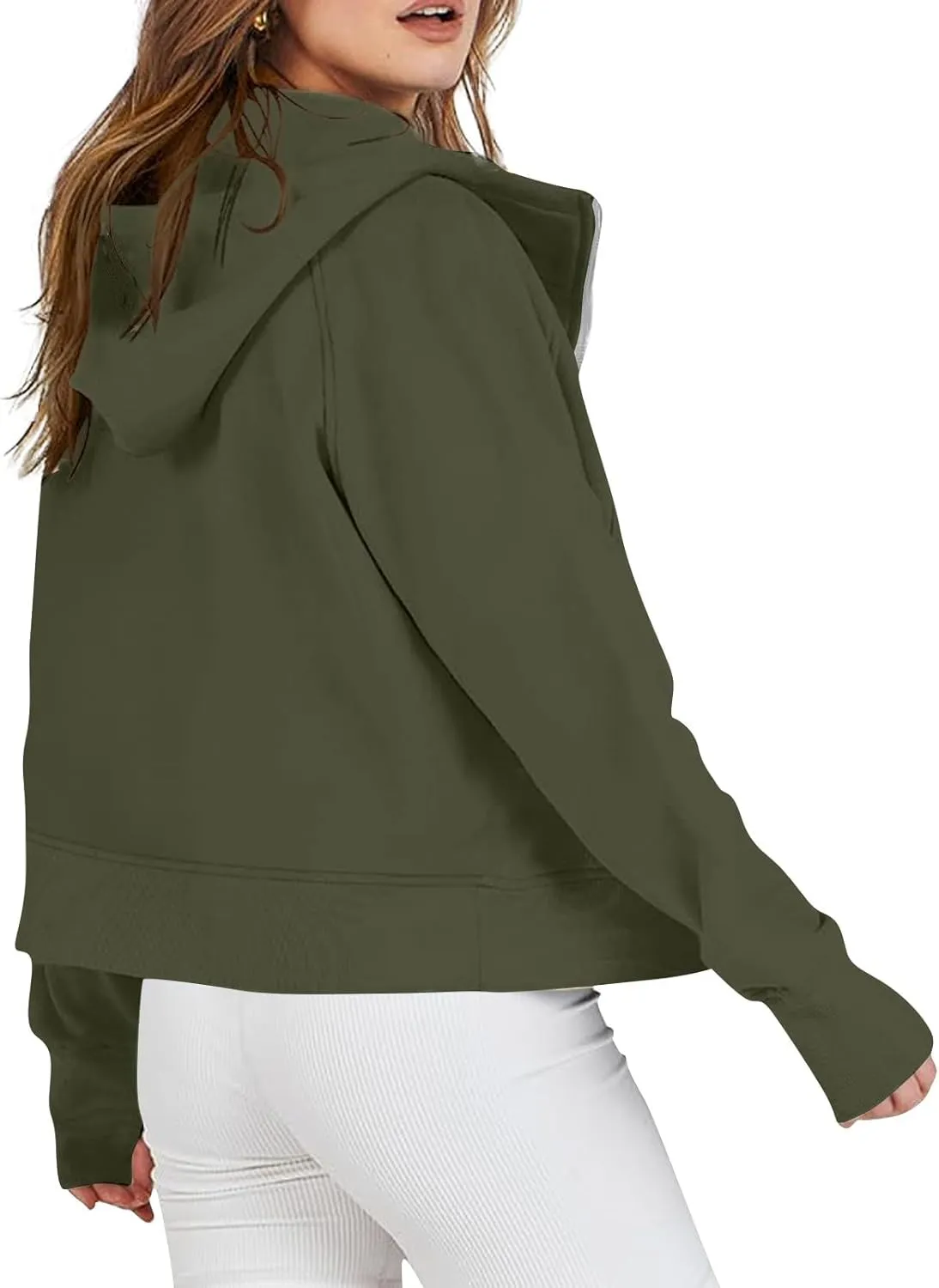 Jackets for Women Long Sleeve Casual Full Zipper Sweatshirts Thumb Hole Sweatshirts Coat Jackets with Pockets