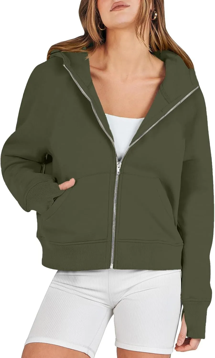 Jackets for Women Long Sleeve Casual Full Zipper Sweatshirts Thumb Hole Sweatshirts Coat Jackets with Pockets